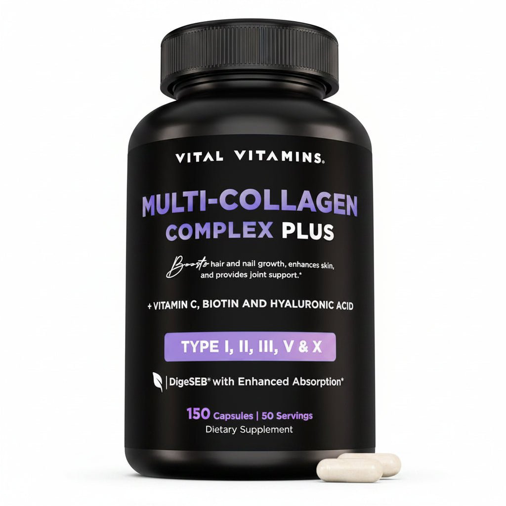 Vital Vitamins Multi Collagen Capsules with Biotin, Hyaluronic Acid, Vitamin C - Tipo I, II, III, V, X